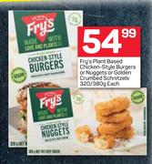 Fry's Plant Based Chicken Style Burgers Or Nuggets Or Golden Crumbed Schnitzels-320g/380g Each