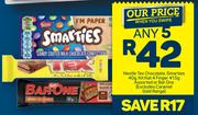 Nestle Tex Chocolate, Smarties 40g, Kitkat 4 Finger 41.5g Or Bar One-Any 5