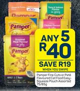 Pamper Fine Cuts Or Pate Flavoured Cat Food Easy Squeeze Pouch Assorted-Any 5 x 75/85g