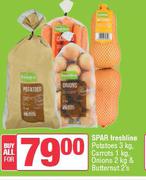 Spar Freshline Potatoes 3Kg,Carrots 1Kg,Onions 2Kg & Butternut 2's-For All