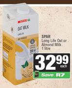 Spar Long Life Oat or Almond Milk-1Ltr Each
