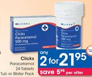 Clicks Paracetamol 24 Tablets Tub Or Blister Pack-Any 2