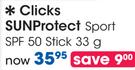 Clicks SunProtect Sport SPF 50 Stick-33g Each