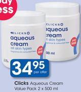 Clicks Aqueous Cream Value Pack-2x500ml Per Offer