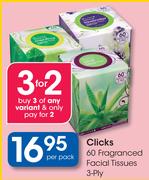 Clicks 60 Fragranced Facial Tissues 3-Ply-Per Pack