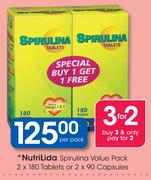 NutriLida Spirulina Value Pack-2x180 Tablets Or 2x90 Capsules