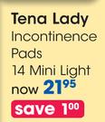 Tena Lady Incontinence Pads 14 Mini Light Each