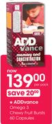 ADDvance Omega 3 Chewy Fruit Bursts 60 Capsules-Per Pack