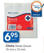 Clicks Sterile Gauze-75mmx75mm Each