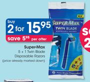 Super-Max 5+1 Twin Blade Disposable Razors-2's