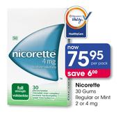 Nicorette 30 Gums Regular Or Mint 2 Or 4mg-Per Pack