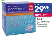Clicks 100 Pantyliners Scented Or Unscented-Per Pack