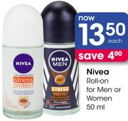 Nivea Roll-On For Men Or Women-50Ml Each