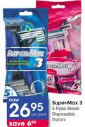 Super Max 3 5 Triple Blade Disposable Razors-Per Pack