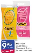 Bic 5 Pack Single Blades Disposable Razors For Men Or Women-Per Pack