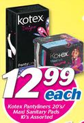 Kotex Pantyliners 20's/Maxi Sanitary Pads 10's-Each