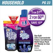 Sta Soft Ultra Concentrate Fabric Conditioner Refill Value Pack Or Ready To Use Bottle-500ml