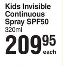 Island Tribe Kids Invisible Continuous Spray SPF50-320ml Each