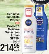 Nivea Sensitive Immediate Protect Or Protect & Moisture Sunscreen Lotion SPF50+-200ml Each