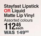 Yardley Stayfast Lipstick Or Liquid Matte Lip Vinyl Assorted Colours-Each