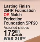 Rimmel Lasting Finish 25HR Foundation Or Match Perfection Foundation SPF20 Assorted Shades-Each