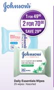 Johnson's Daily Essentials Wipes 25 Wipes Assorted-For 2