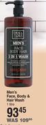 Dead Sea Collection Men's Face, Body & Hair Wash-1L
