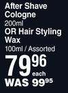 Nish Man Original After Shave Cologne 200ml Or Hair Styling Wax 100ml Assorted-Each