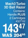 Gillette Mach 3 Turbo 3D Ball Razor Handle Plus 2 Cartridges