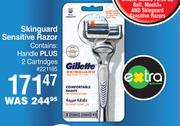 Gillette Skinguard Sensitive Razor Handle Plus 2 Cartridges