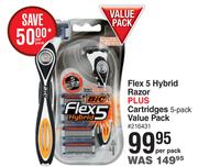 Bic Flex 5 Hybrid Razor Plus Cartridges 5 Pack Value Pack-Per Pack