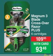 Max Shave Magnum 3 Blade Cross Over Razor Plus 6 Cartridges
