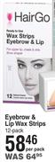 Hair Go Eyebrow & Lip Wax Strips 12 Pack-Per Pack