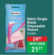 Max Shave Bikini Single Blade Disposable Razors 3 Pack