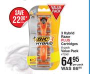 Bic 3 Hybrid Razor Plus Cartridges 8 Pack Value Pack-Per Pack