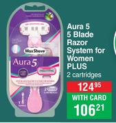 Max Shave Aura 5 5 Blade Razor System For Women Plus 2 Cartridges
