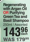 Noah Regenerating With Argan Oil Or Purifying Green Tea & Basil Shampoo Assorted-250ml Each