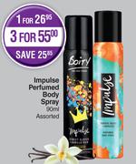 Impulse Perfumed Body Spray Assorted-For 1 x 90ml