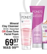 Pond's Mineral Clay Cleanser 81ml Assorted Or Even Tone Facial Foam 100ml-Each
