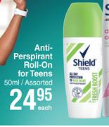 Shield Anti Perspirant Roll On For Teens Assorted-50ml Each