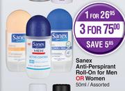 Sanex Anti Perspirant Roll On For Men Or Women Assorted-For 1 x 50ml
