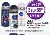 Nivea Anti Perspirant Roll On For Men Or Women Assorted-For 1 x 50ml