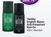 Yardley English Blazer Anti Perspirant Roll On Assorted-For 1 x 50ml 