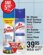 Mr. Sheen Multi Surface Daily Cleaner 300ml Plus Air Scents Fresh Linen 200ml Value Pack- Per Pack