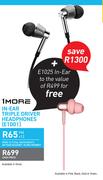 1 More In Ear Triple Driver Headphones E1001 + E1025 In Ear