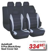 Auto Kraft 9 Pce Black/Grey Seat Cover Set FED.SC1842BG-Per Set
