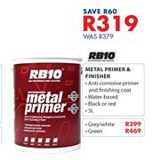 RB10 Metal 5Ltr Primer & Finisher (Black Or Red)