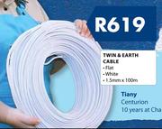 Twin & Earth 1.5mm x 100m Flat Cable White-Per Roll