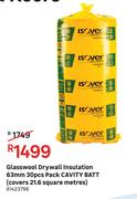 Cavity Batt 63mm 30pcs Pack Insulation Drywall Glasswool (Covers 21.6 Square Metres)