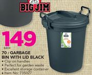 Bigjim 70Ltr Garbage Bin With Lid Black